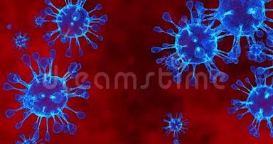冠状病毒细胞COVID-19传染病。 疾病的快速传播.. 高浓度冠状病毒.. 3D